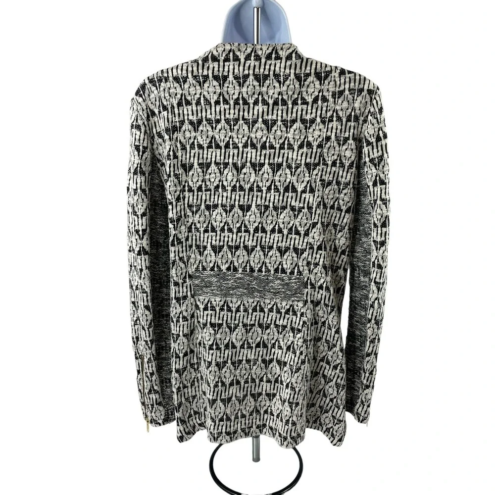 Lucky Brand Marnie Knit Moto Jacket Womens Small Black White Geometric Aztec